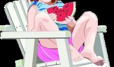 坐在椅子上吃瓜,悠然品瓜趣